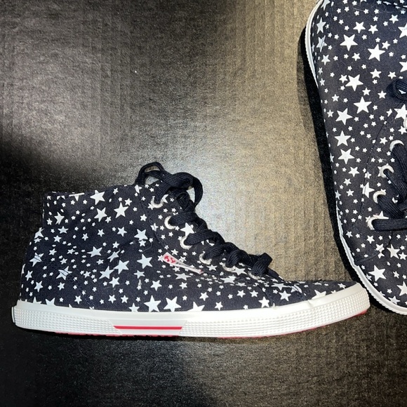 Superga Navy and White Star Pattern High Top Sneakers - Picture 3 of 7